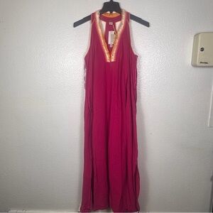 Magaschoni Women's Raspberry Organic Cotton Maxi Dress Strappy Sleeveless L/G